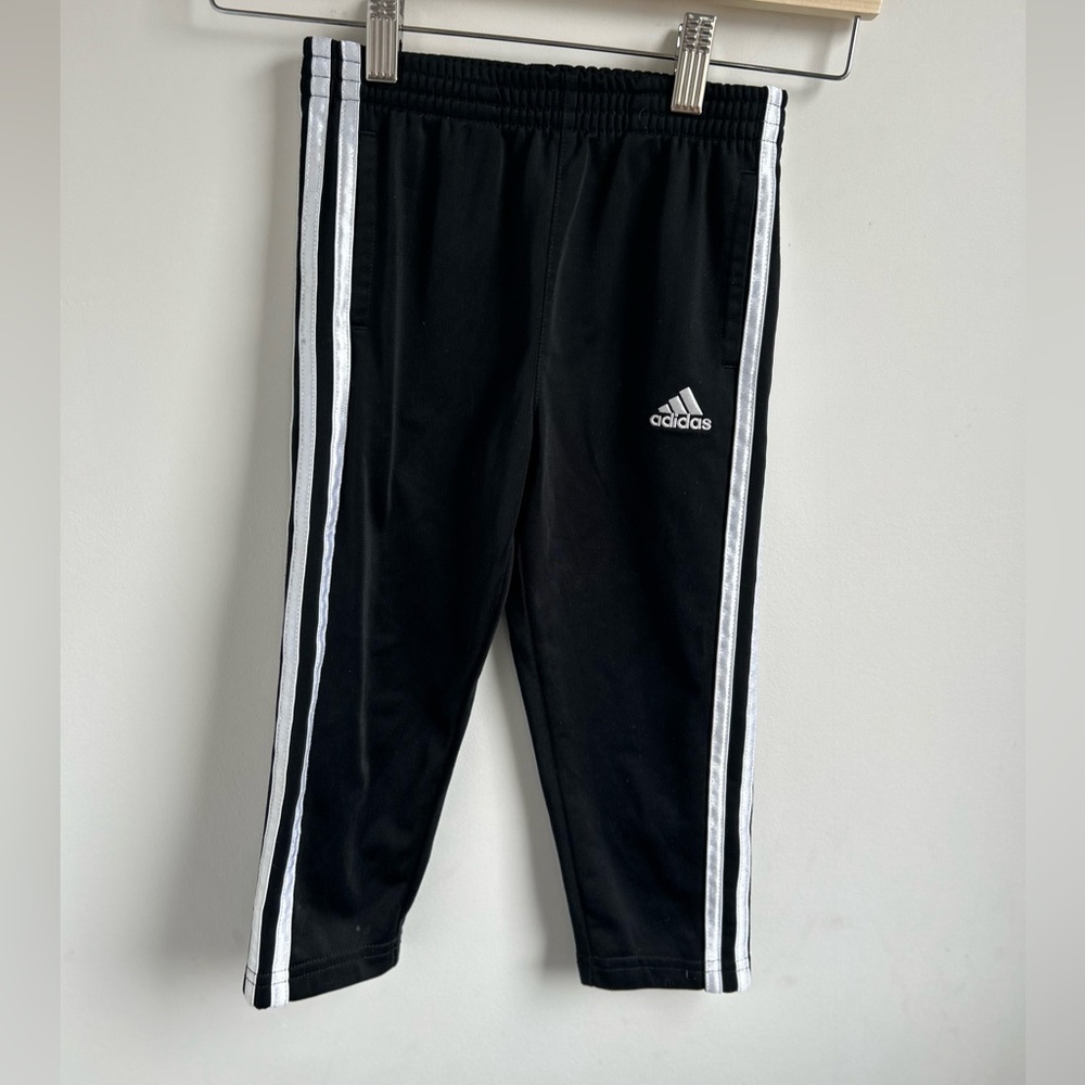 Adidas Kids Black Track Pants with White Stripes